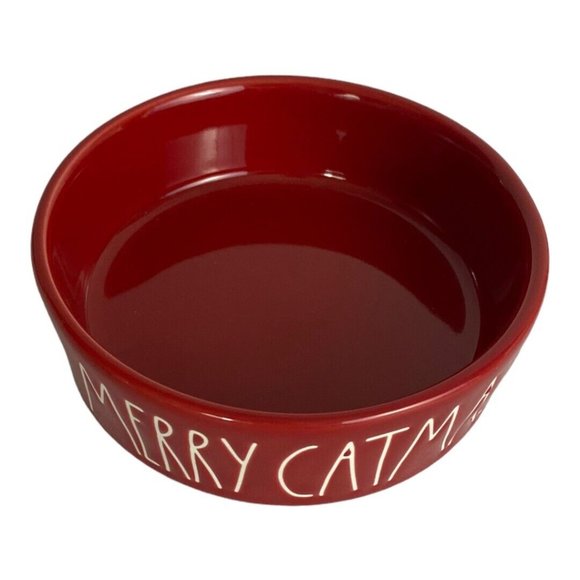 Rae Dunn Red White Letters MERRY CATMAS Kitty CAT BOWL Ceramic 5" Christmas NEW - Picture 2 of 14